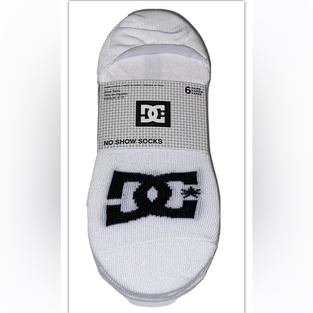 DC No Show Sneaker Liner Socks 6 Pair Men 6-12 White w/ Black Logo Shoe Co Skate